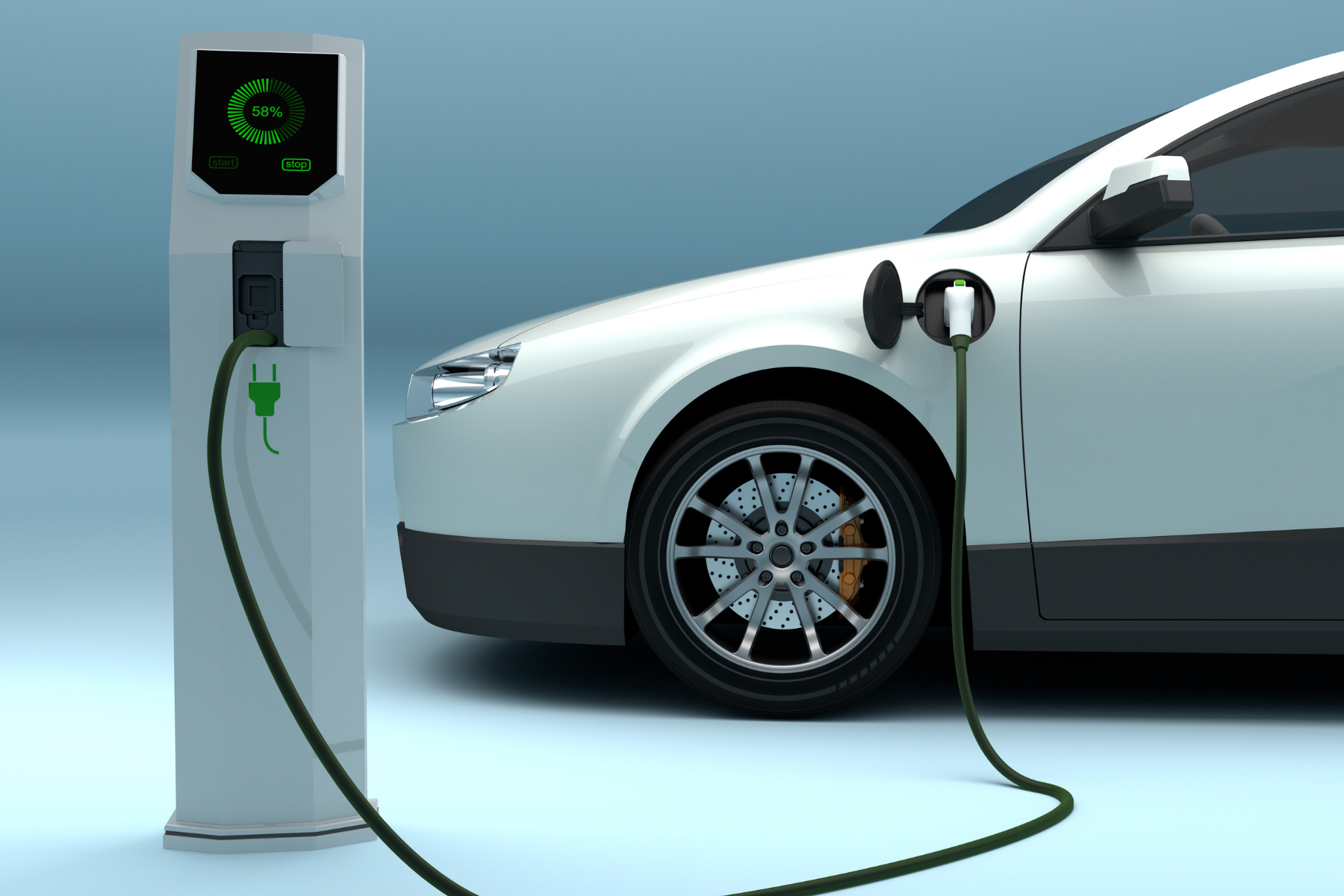 white electric car on charging station